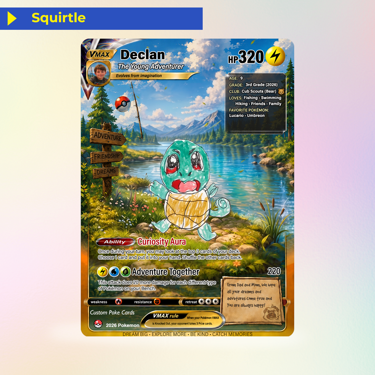 Declan's Dream Team Pokémon Card – One-of-a-Kind Custom Card Inspired by His Original Artwork | Personalized Family Keepsake (2026 Edition)