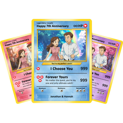 Personalized Pokemon Card for Couples with Anime Style - Custom Couple Pokemon Card for Him Her - Custom Names Anniversary - CPC-36