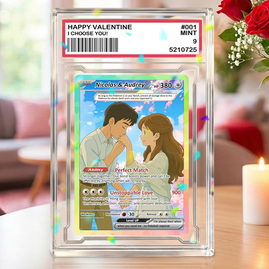 Custom Acrylic Pokemon Card Display Block - Custom Game-Inspired Card Block for Couples - Customized Acrylic Animated Style Plaque for Lovers | Best Valentine Gifts for Him, Her - CPC-15-BL