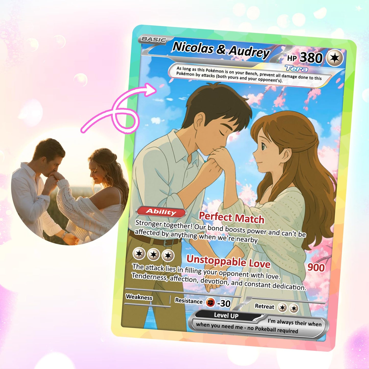 Custom Poke Card for Couple - Anime-Inspired Ghibli Aesthetic Pocket Monster Gift - Customizable Trading Cards - CPC-15