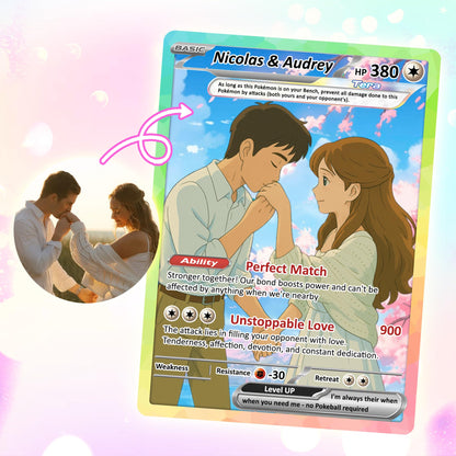 Custom Poke Card for Couple - Anime-Inspired Ghibli Aesthetic Pocket Monster Gift - Customizable Trading Cards - CPC-15