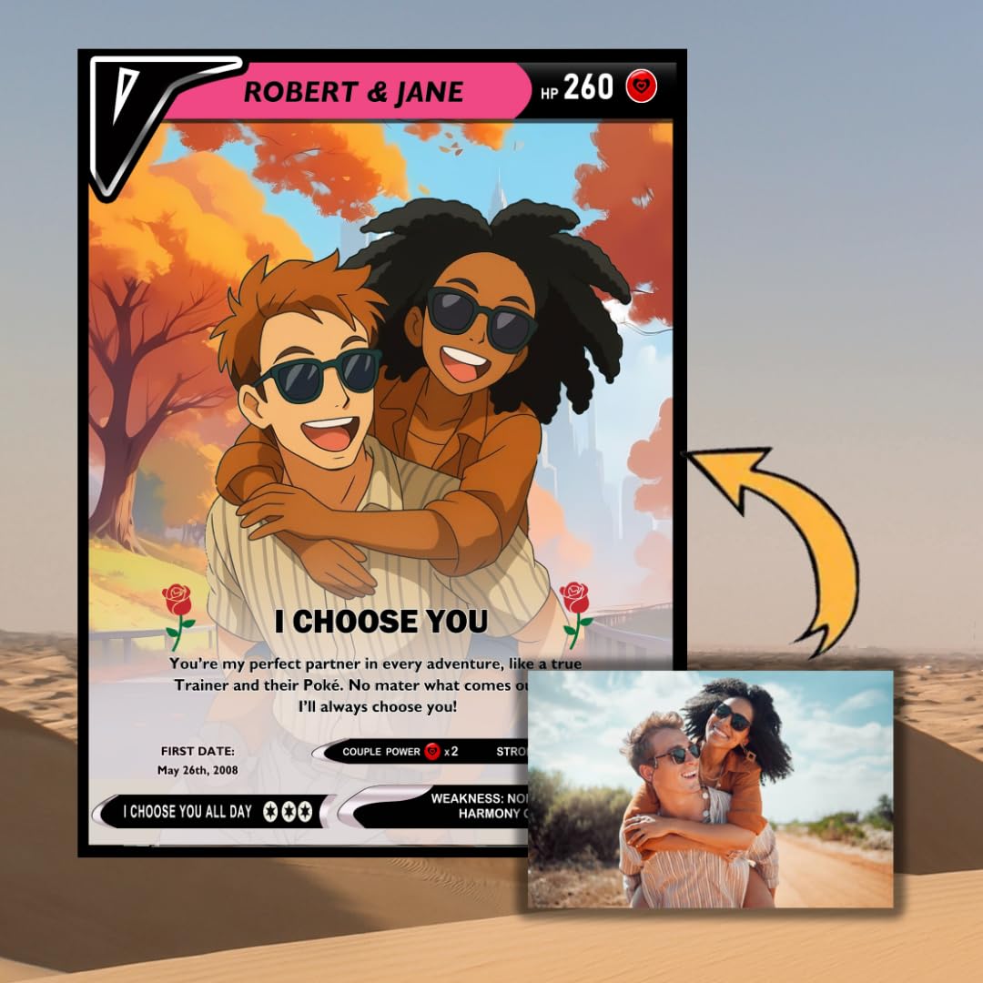 Custom Pokemon Card - Personalized Poke Card for Couples - Holographic Effect Available - CPC-29