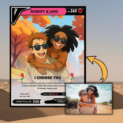 Custom Pokemon Card - Personalized Poke Card for Couples - Holographic Effect Available - CPC-29