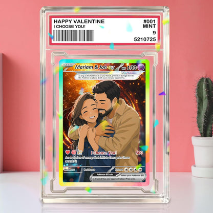 Custom Acrylic Pokemon Card Display Block - Custom Game-Inspired Card Block for Couples - Customized Acrylic Animated Style Plaque for Lovers | Best Valentine Gifts for Him, Her - CPC-74