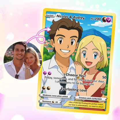 Customizable Pokemon Card - Personalized Anime-Inspired Pokemon Card for Couples - Holographic Effect Available - CPC-28