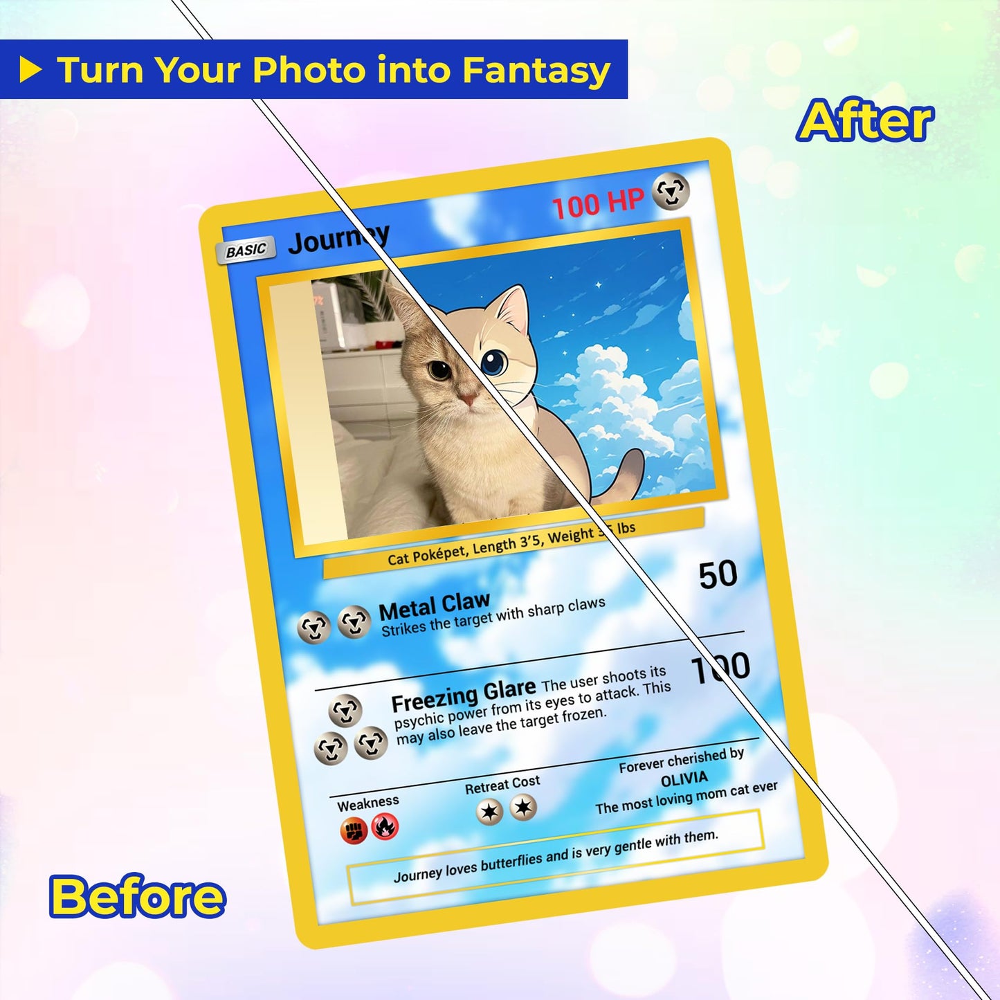 Custom Pokémon Card for Pet Lovers, Personalized Pokémon Card with Pet Photo for Dog Mom Cat Mom Dog Dad Cat Dad - CPC-08