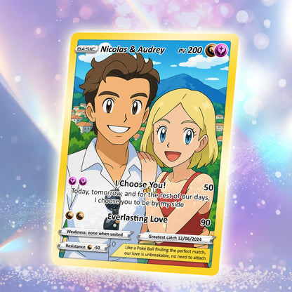 Customizable Pokemon Card - Personalized Anime-Inspired Pokemon Card for Couples - Holographic Effect Available - CPC-28