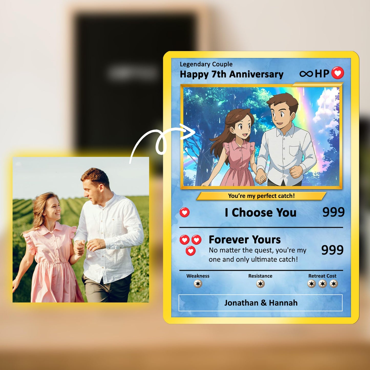 Personalized Pokemon Card for Couples with Anime Style - Custom Couple Pokemon Card for Him Her - Custom Names Anniversary - CPC-36