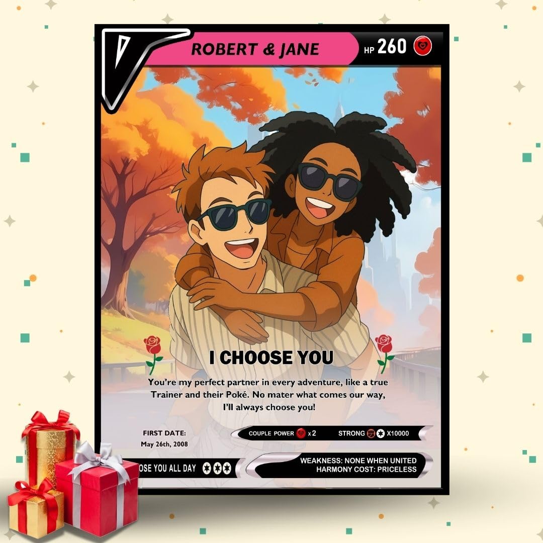 Custom Pokemon Card - Personalized Poke Card for Couples - Holographic Effect Available - CPC-29