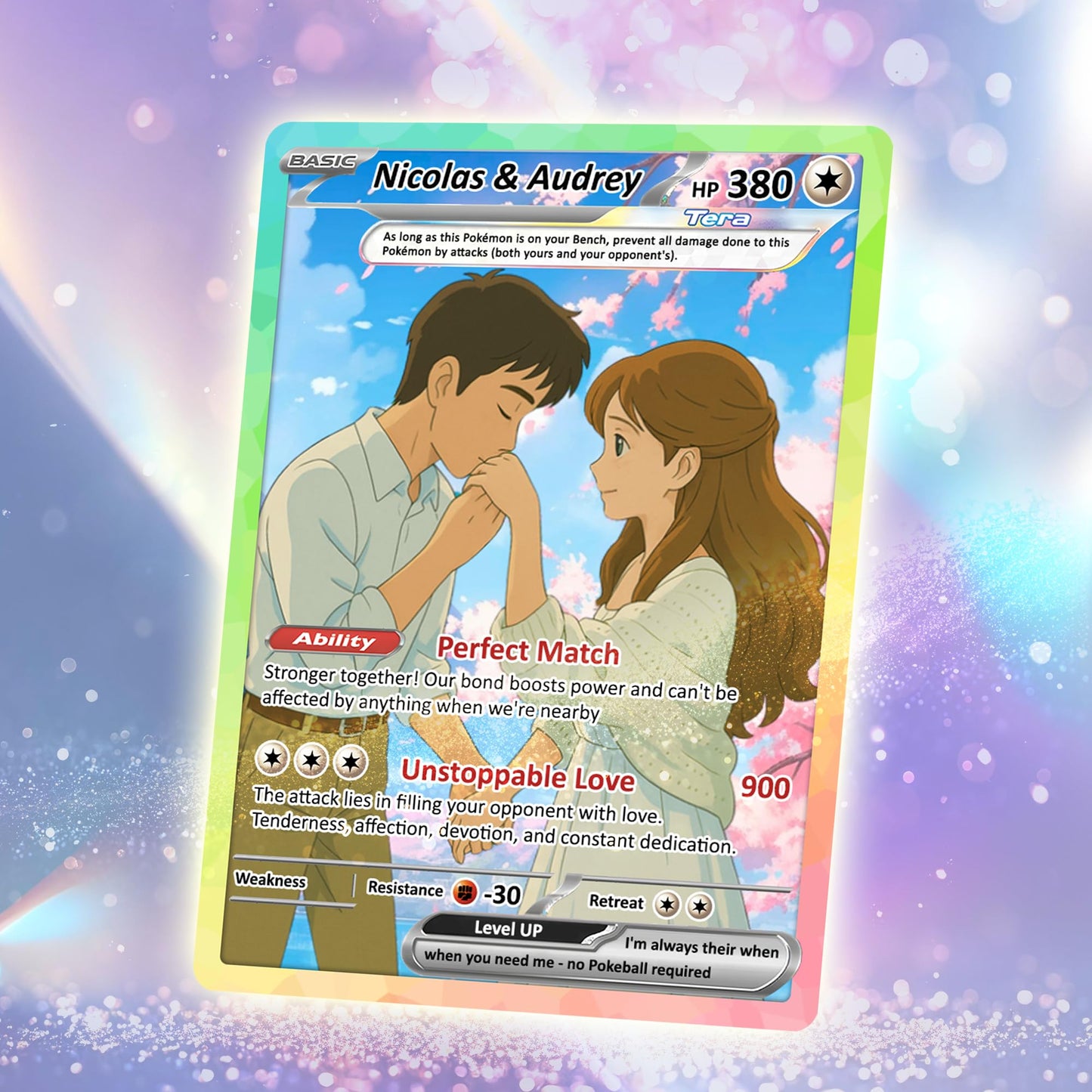 Custom Poke Card for Couple - Anime-Inspired Ghibli Aesthetic Pocket Monster Gift - Customizable Trading Cards - CPC-15