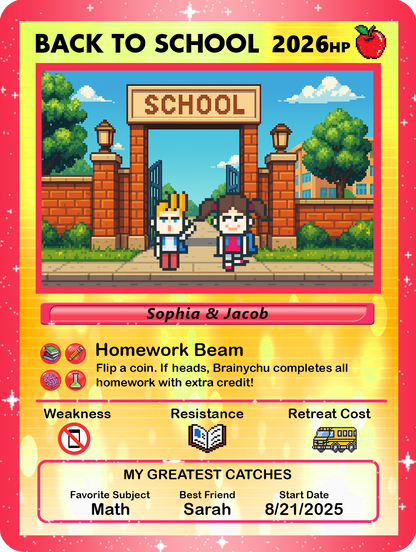 Back to School Custom Pokémon Card with Art Characters, Personalized Pokémon Card by Characters, Unique Gift for Pokémon Fans from Parents - CPC-69