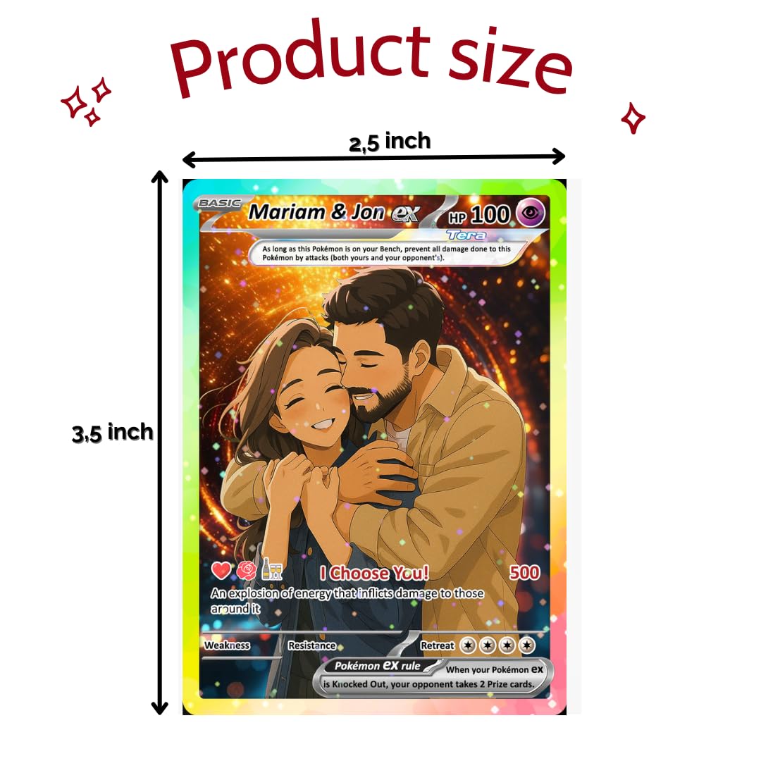 Custom Pokémon Cards with Anime Picture, Personalized Poke Cards Animated Style Gifts for Him and Her - CPC-04