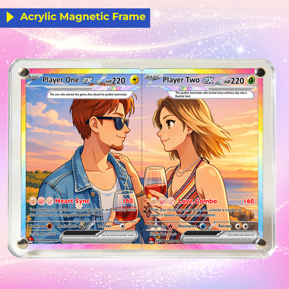 Matching Set Custom Pokémon Cards, Set of 2 Personalized Poke Cards, Buy 1 Get 2 Animated Style Gifts for Him and Her, Acrylic Magnetic Frame Available - CPC-100