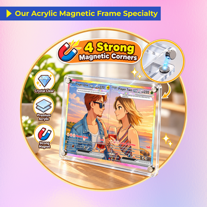 Matching Set Custom Pokémon Cards, Set of 2 Personalized Poke Cards, Buy 1 Get 2 Animated Style Gifts for Him and Her, Acrylic Magnetic Frame Available - CPC-100