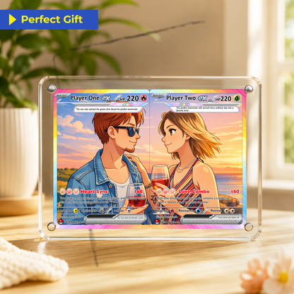 Matching Set Custom Pokémon Cards, Set of 2 Personalized Poke Cards, Buy 1 Get 2 Animated Style Gifts for Him and Her, Acrylic Magnetic Frame Available - CPC-100