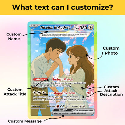 Custom Poke Card for Couple - Anime-Inspired Ghibli Aesthetic Pocket Monster Gift - Customizable Trading Cards - CPC-15