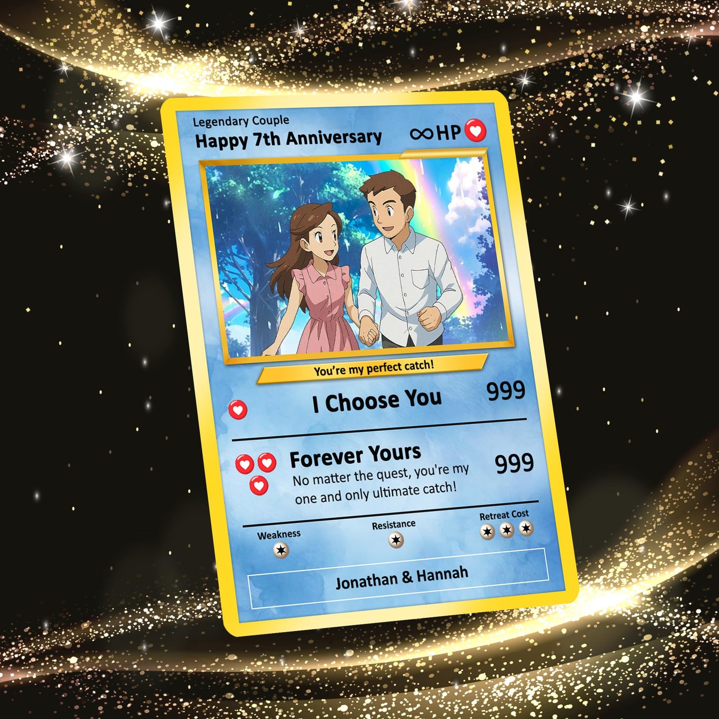 Personalized Pokemon Card for Couples with Anime Style - Custom Couple Pokemon Card for Him Her - Custom Names Anniversary - CPC-36