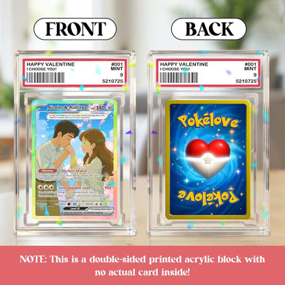 Custom Acrylic Pokemon Card Display Block - Custom Game-Inspired Card Block for Couples - Customized Acrylic Animated Style Plaque for Lovers | Best Valentine Gifts for Him, Her - CPC-15-BL