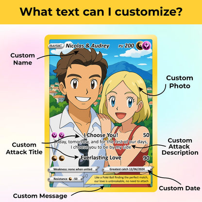 Customizable Pokemon Card - Personalized Anime-Inspired Pokemon Card for Couples - Holographic Effect Available - CPC-28