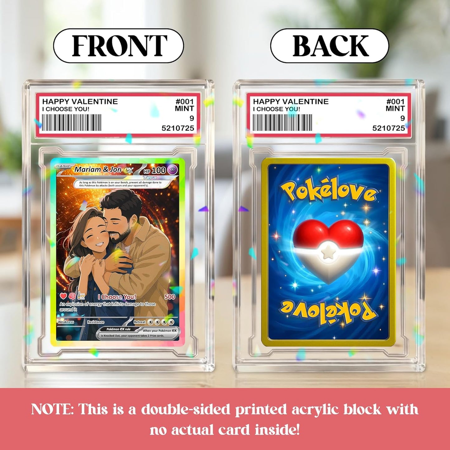 Custom Acrylic Pokemon Card Display Block - Custom Game-Inspired Card Block for Couples - Customized Acrylic Animated Style Plaque for Lovers | Best Valentine Gifts for Him, Her - CPC-74