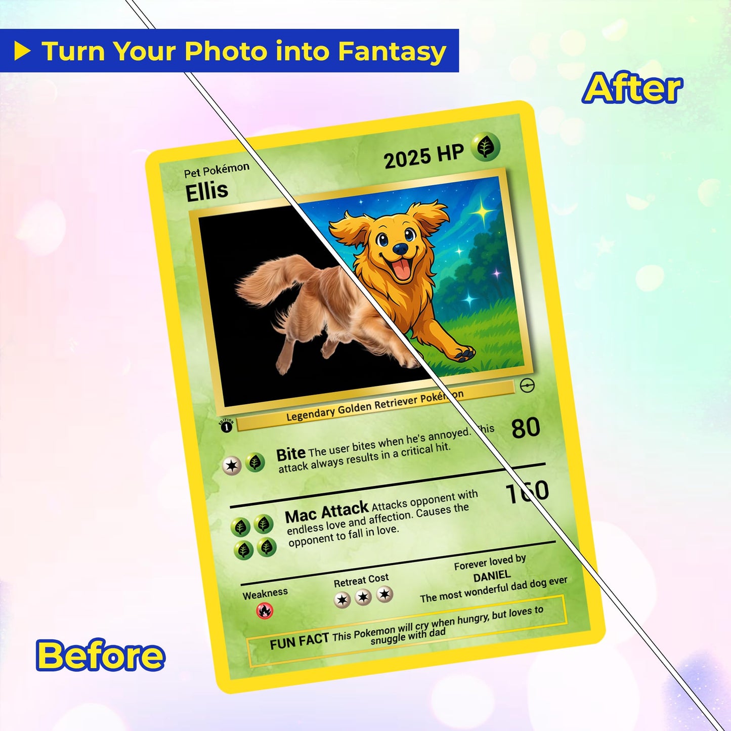 Custom Pokémon Card for Pet Lovers, Personalized Trading Card with Dog Cat Photo for Best Dad Dog Mom Cat - CPC-07