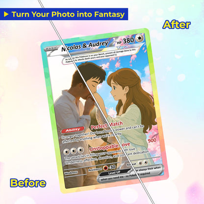 Custom Poke Card for Couple - Anime-Inspired Ghibli Aesthetic Pocket Monster Gift - Customizable Trading Cards - CPC-15