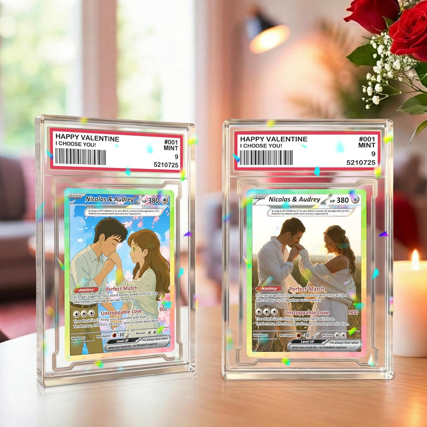 Custom Acrylic Pokemon Card Display Block - Custom Game-Inspired Card Block for Couples - Customized Acrylic Animated Style Plaque for Lovers | Best Valentine Gifts for Him, Her - CPC-15-BL