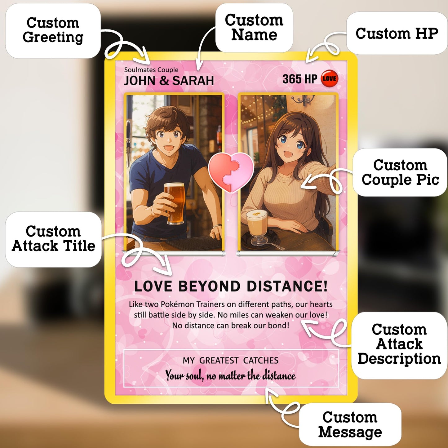 Custom Pokemon Card Keepsake for Love Beyond Distance - Best Anime-Inspired Couple Anime Style Gifts for Long-Distance Lovers - CPC-33