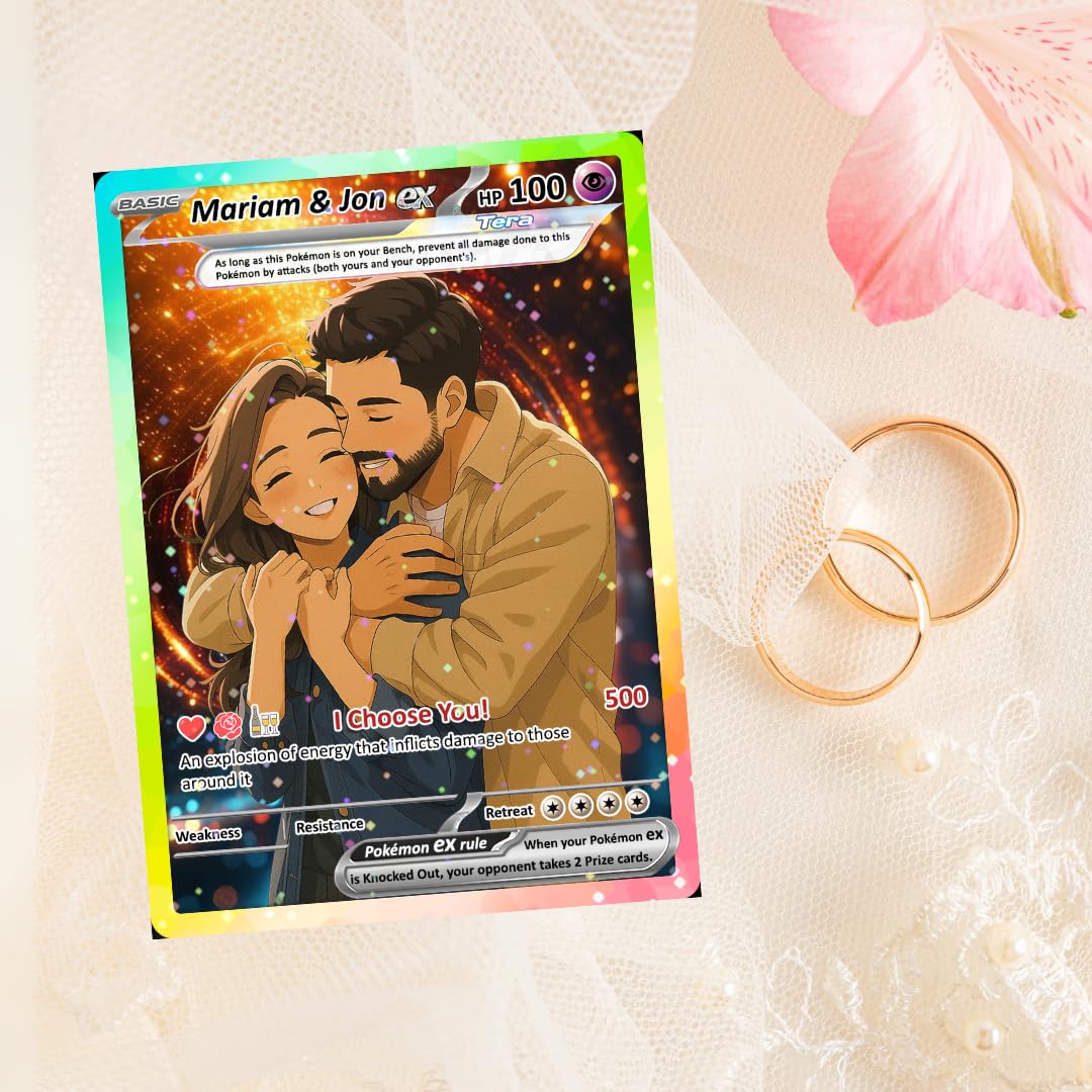 Custom Pokémon Cards with Anime Picture, Personalized Poke Cards Animated Style Gifts for Him and Her - CPC-04