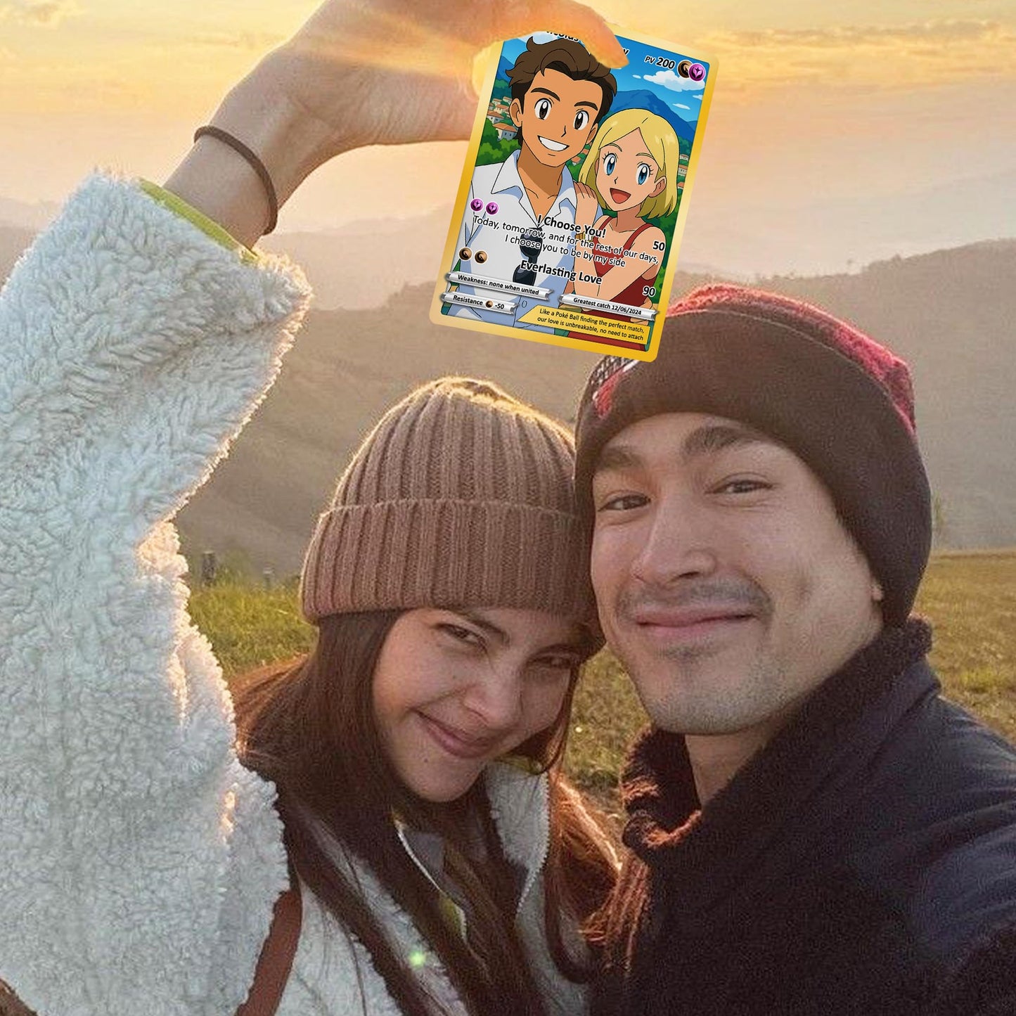 Customizable Pokemon Card - Personalized Anime-Inspired Pokemon Card for Couples - Holographic Effect Available - CPC-28