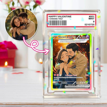 Custom Acrylic Pokemon Card Display Block - Custom Game-Inspired Card Block for Couples - Customized Acrylic Animated Style Plaque for Lovers | Best Valentine Gifts for Him, Her - CPC-74