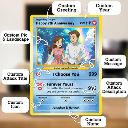 Personalized Pokemon Card for Couples with Anime Style - Custom Couple Pokemon Card for Him Her - Custom Names Anniversary - CPC-36