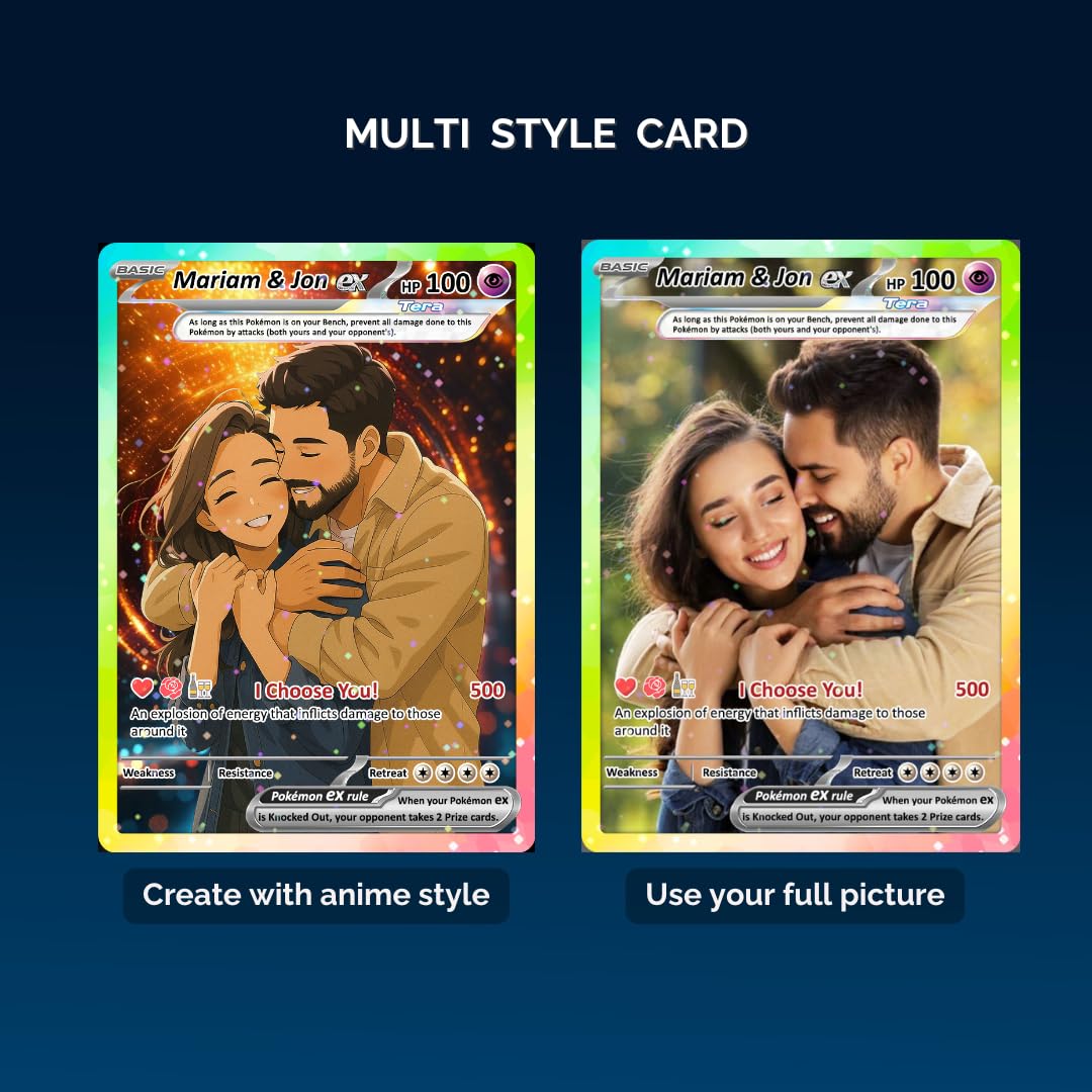 Custom Pokémon Cards with Anime Picture, Personalized Poke Cards Animated Style Gifts for Him and Her - CPC-04