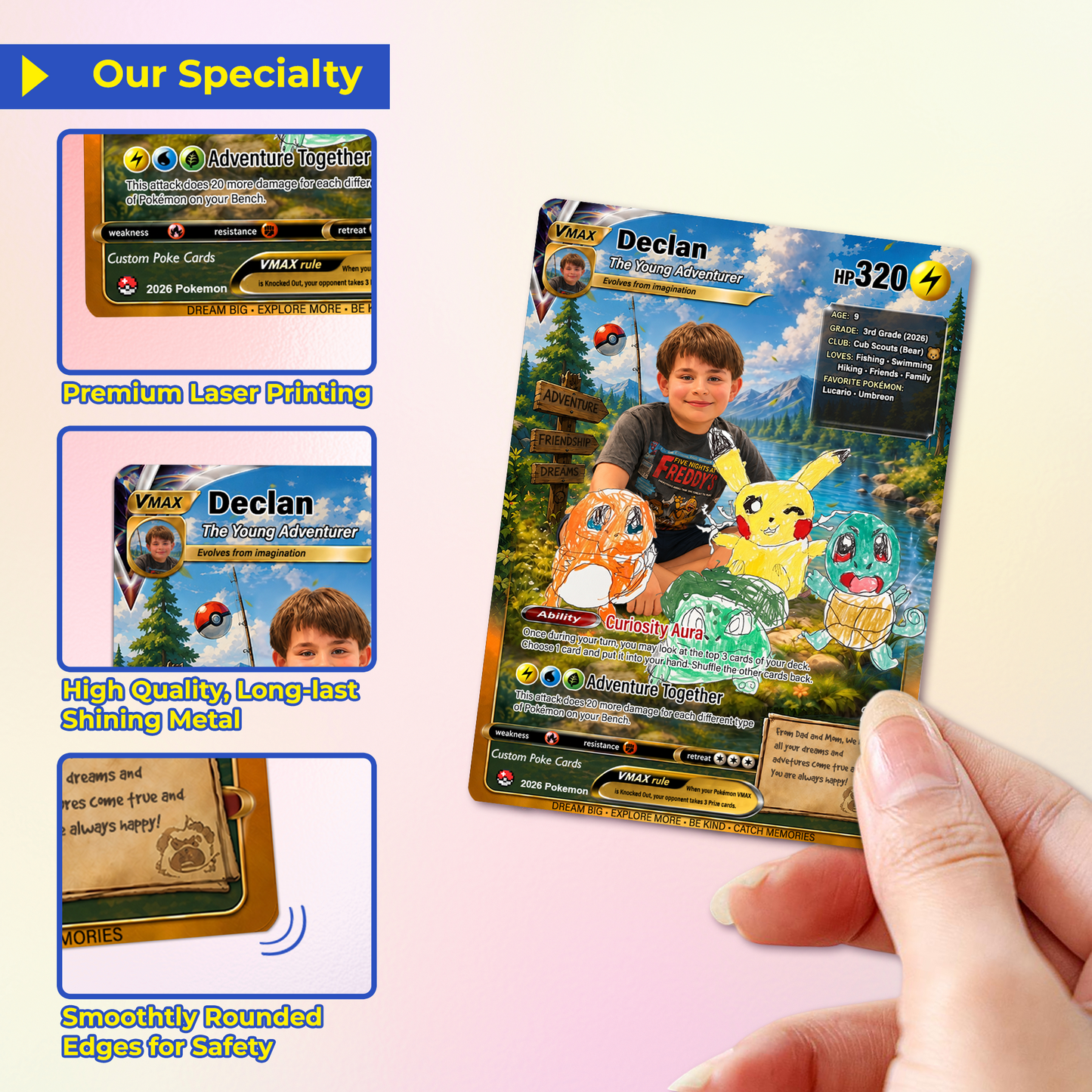 Declan's Dream Team Pokémon Card – One-of-a-Kind Custom Card Inspired by His Original Artwork | Personalized Family Keepsake (2026 Edition)