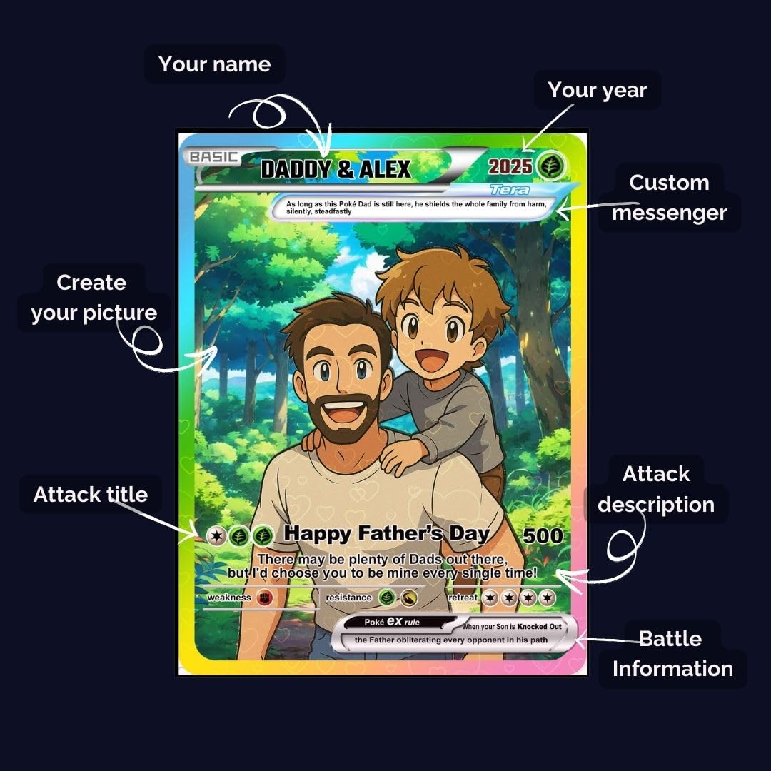 Custom Pokemon Card  - Anime-Inspired Personalized Pokemon Card for Dad - Personalized Poke Card Custom Gift for Dad - CPC-17