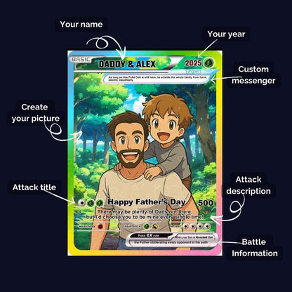 Custom Pokemon Card  - Anime-Inspired Personalized Pokemon Card for Dad - Personalized Poke Card Custom Gift for Dad - CPC-17