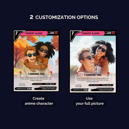 Custom Pokemon Card - Personalized Poke Card for Couples - Holographic Effect Available - CPC-29