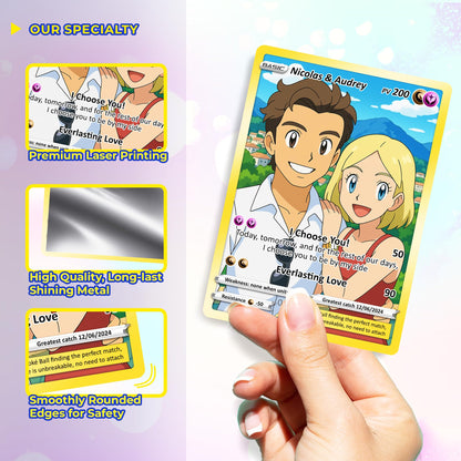 Customizable Pokemon Card - Personalized Anime-Inspired Pokemon Card for Couples - Holographic Effect Available - CPC-28