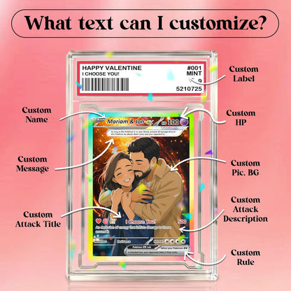 Custom Acrylic Pokemon Card Display Block - Custom Game-Inspired Card Block for Couples - Customized Acrylic Animated Style Plaque for Lovers | Best Valentine Gifts for Him, Her - CPC-74