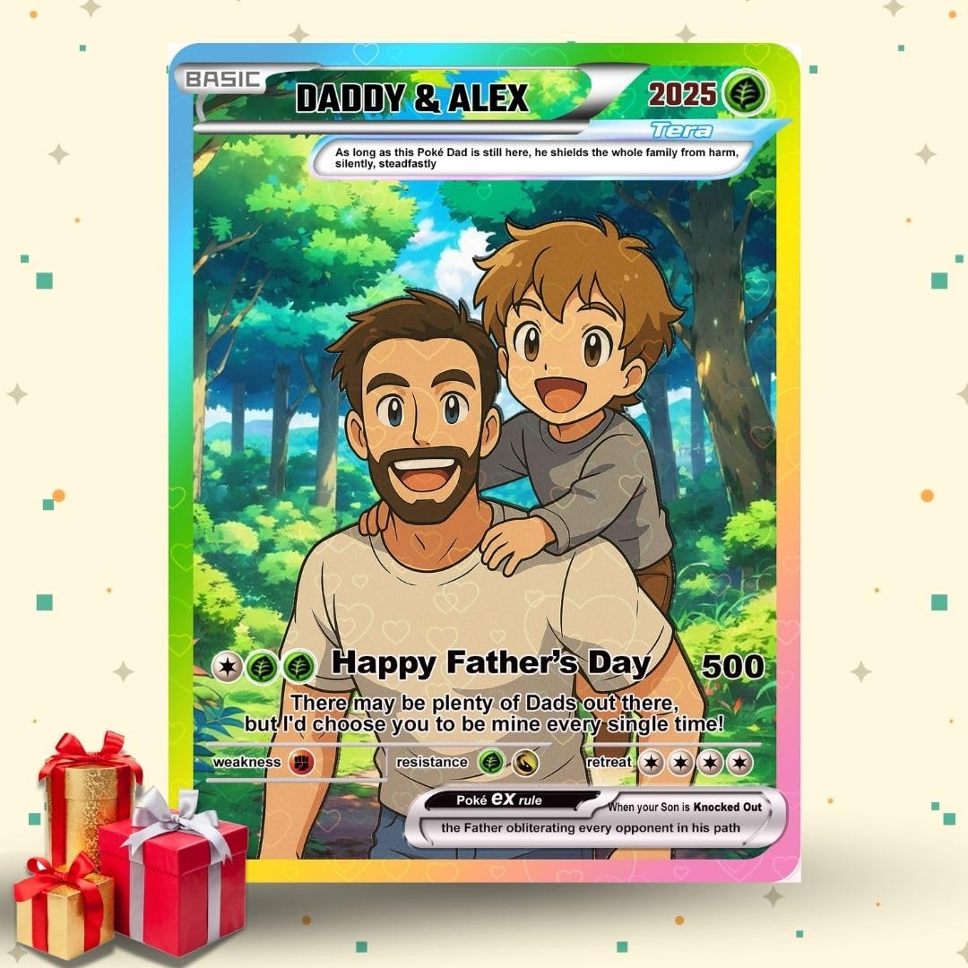 Custom Pokemon Card  - Anime-Inspired Personalized Pokemon Card for Dad - Personalized Poke Card Custom Gift for Dad - CPC-17