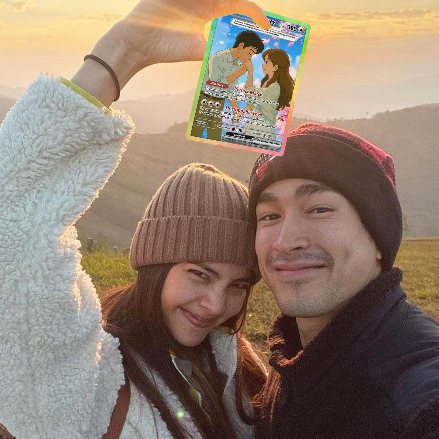 Custom Poke Card for Couple - Anime-Inspired Ghibli Aesthetic Pocket Monster Gift - Customizable Trading Cards - CPC-15