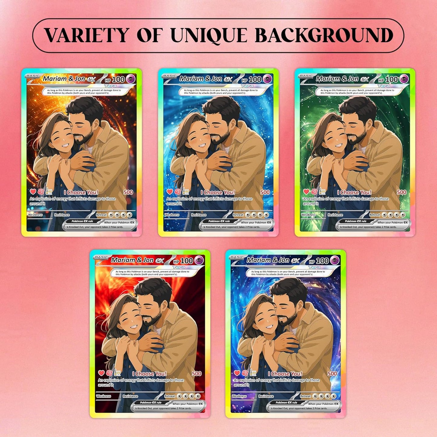 Custom Acrylic Pokemon Card Display Block - Custom Game-Inspired Card Block for Couples - Customized Acrylic Animated Style Plaque for Lovers | Best Valentine Gifts for Him, Her - CPC-74