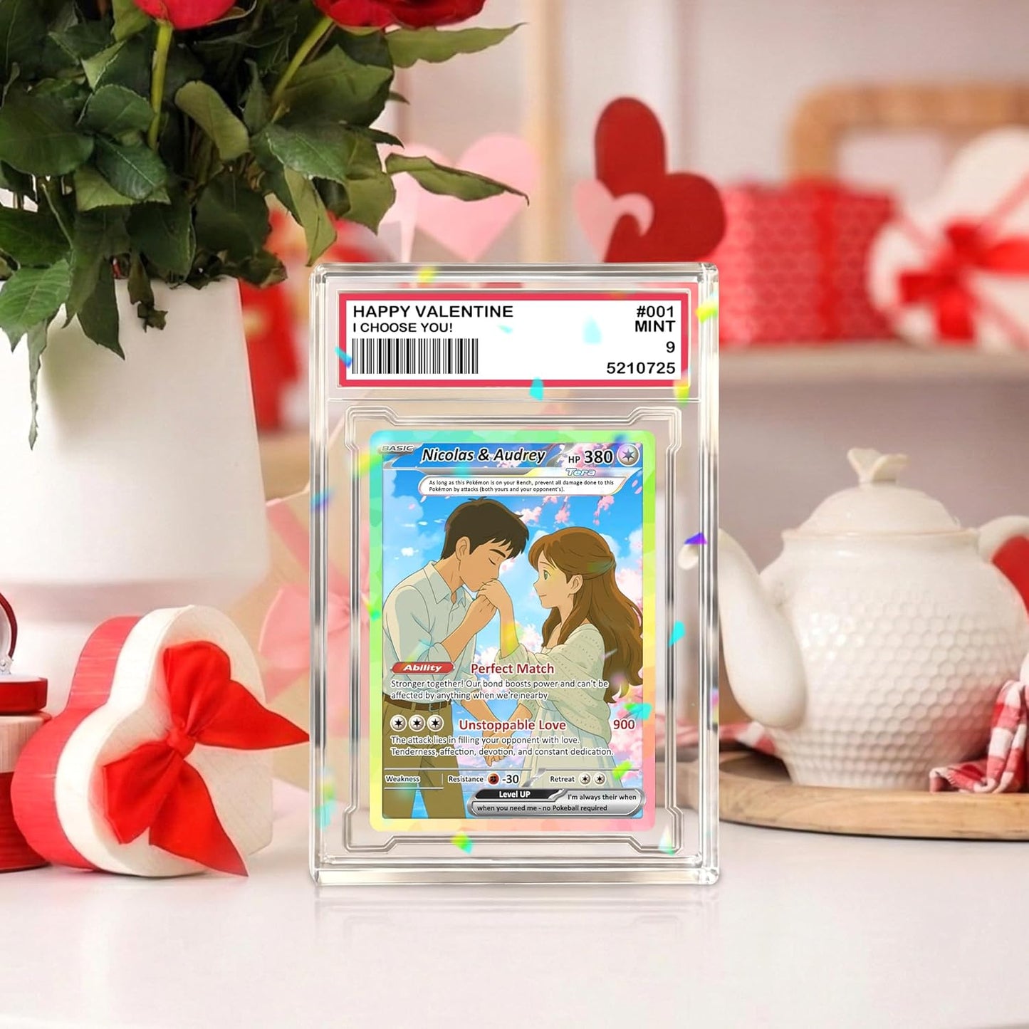 Custom Acrylic Pokemon Card Display Block - Custom Game-Inspired Card Block for Couples - Customized Acrylic Animated Style Plaque for Lovers | Best Valentine Gifts for Him, Her - CPC-15-BL
