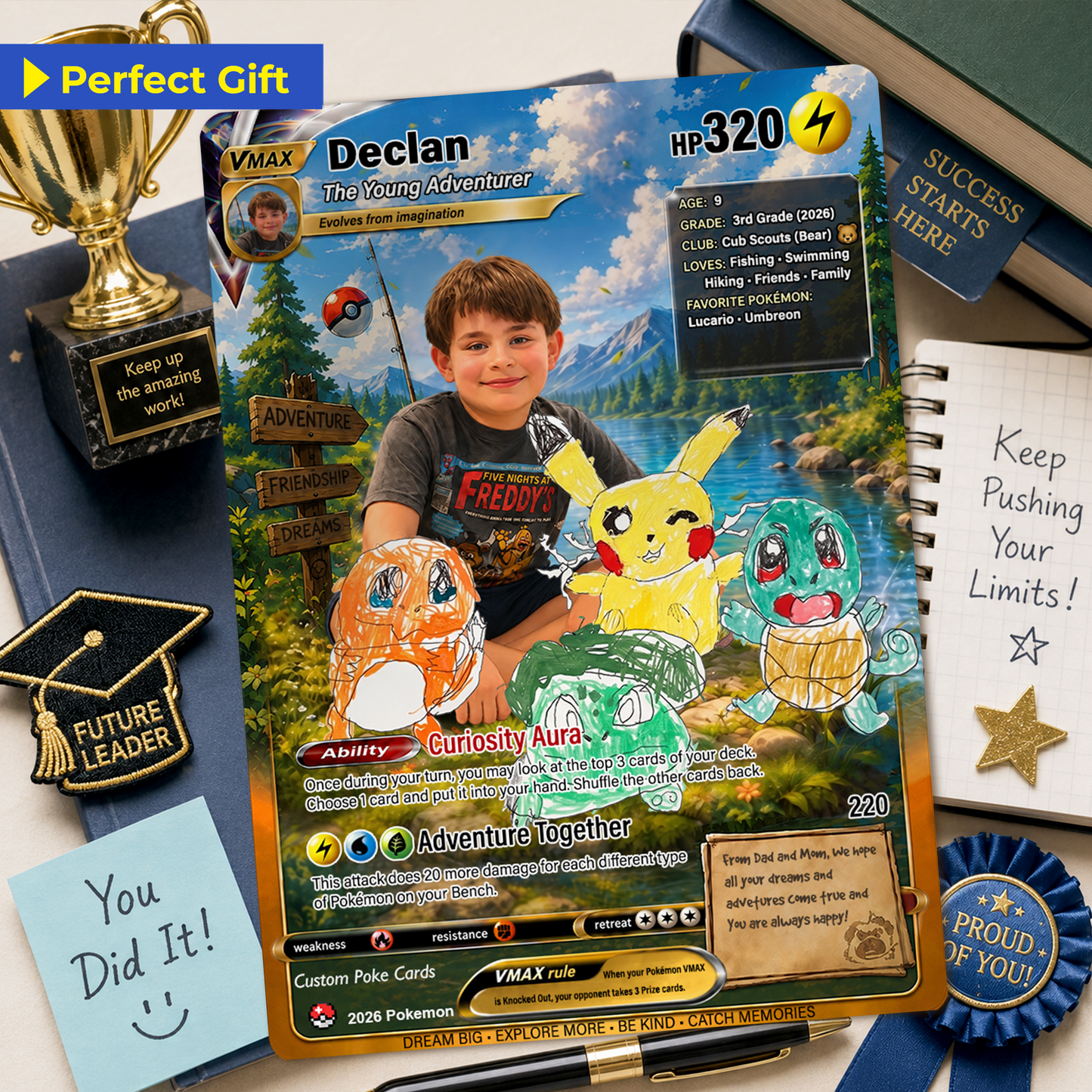 Declan's Dream Team Pokémon Card – One-of-a-Kind Custom Card Inspired by His Original Artwork | Personalized Family Keepsake (2026 Edition)