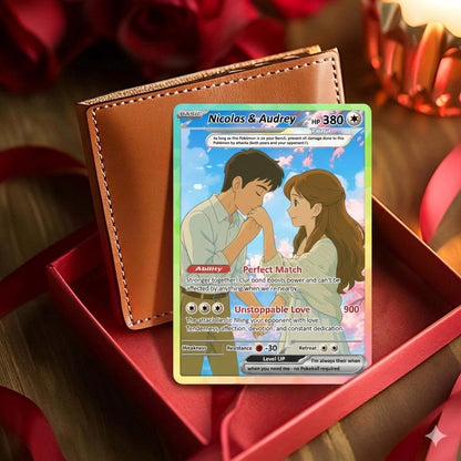 Custom Poke Card for Couple - Anime-Inspired Ghibli Aesthetic Pocket Monster Gift - Customizable Trading Cards - CPC-15