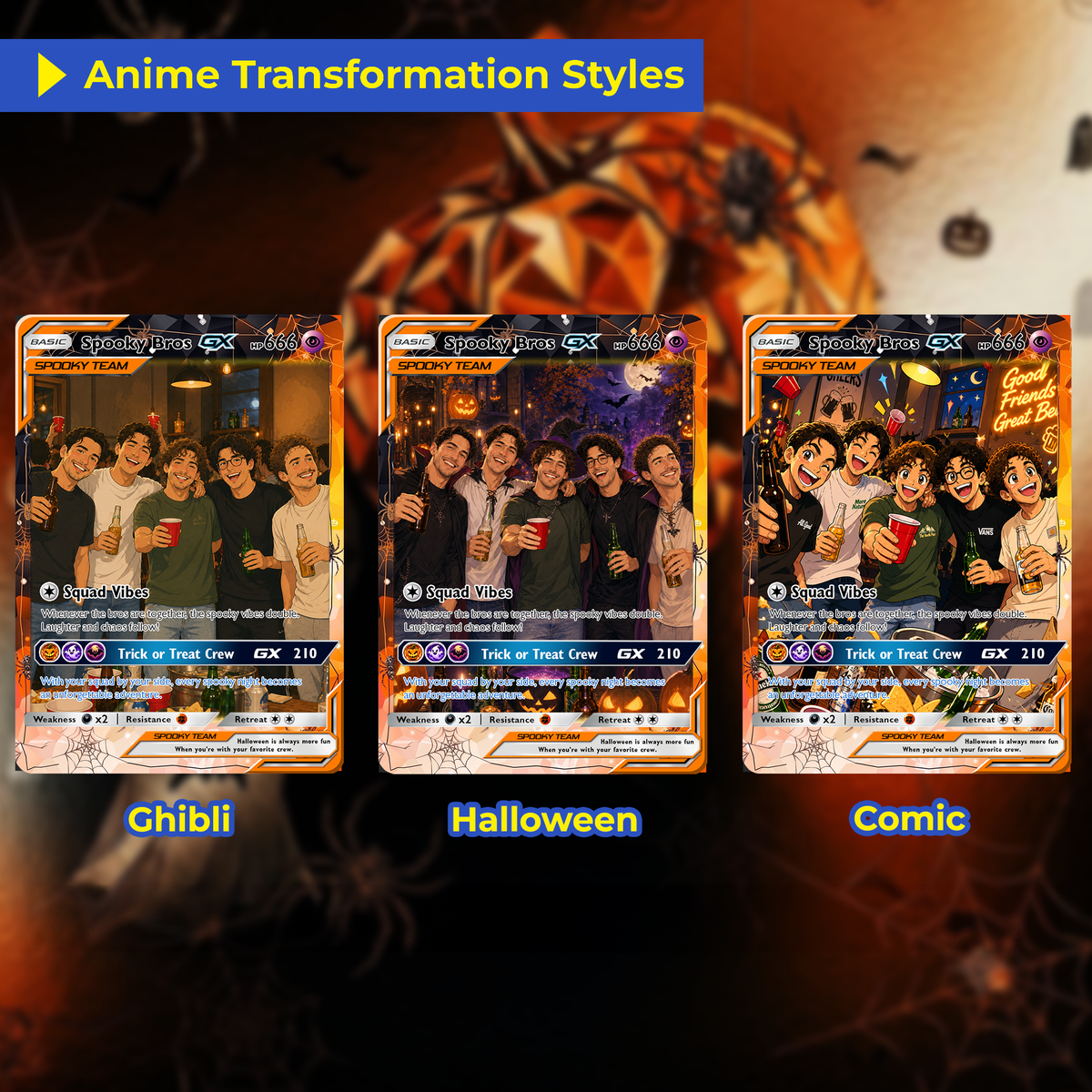 Halloween Custom Pokémon Card for Best Friends, Personalized Pokémon Card with Animated Photo, Customizable Group Gift, Custom Halloween Gift for Friends, Pokémon Party Gift - CPC-hlw-11