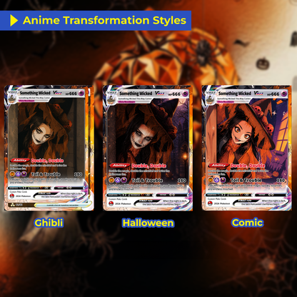 Custom Halloween Witch Pokémon Card with Anime Picture, Personalized Pokémon Cards, Spooky Halloween Gift for Her - CPC-hlw-15