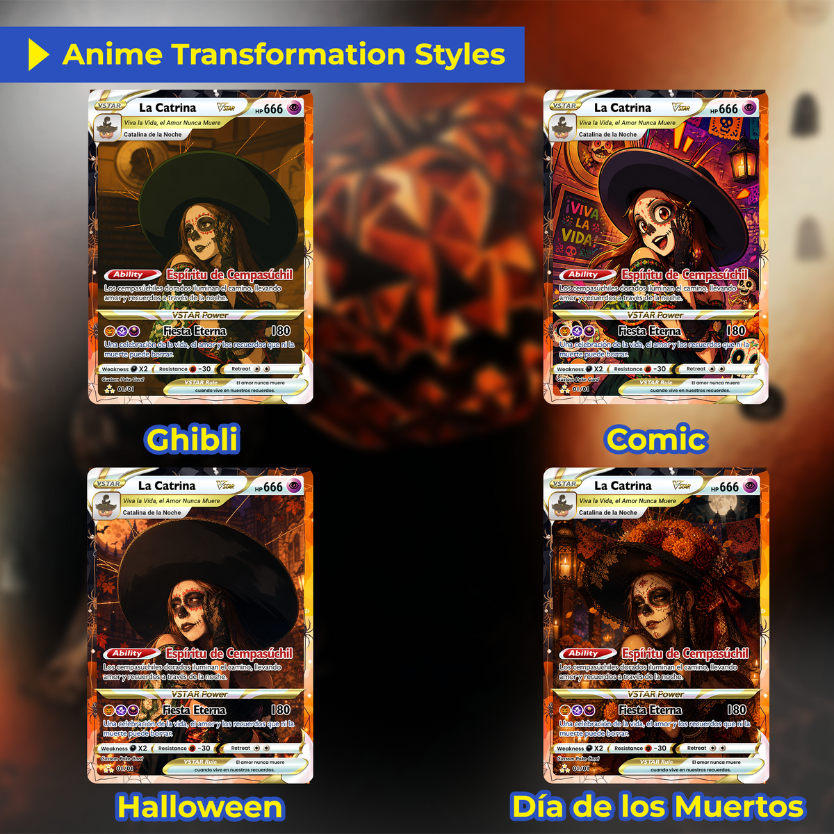 Custom Día de los Muertos Pokémon Card | Personalized Day of the Dead Card | La Catrina Gift for Him & Her - CPC-hlw-16