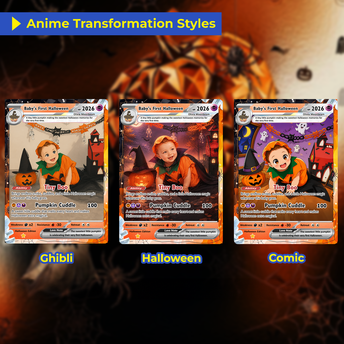 Baby’s First Halloween Custom Pokémon Card, The First Halloween Animated Photo Card, Personalized Baby Keepsake, First Halloween Gift, Custom Pokémon Card - CPC-hlw-13