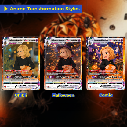 Custom Pokémon Card for Kids, Halloween Anime Transformation Photo Poke Card, Personalized Halloween Gift for Children, Custom Pokémon Gift - CPC-hlw-12